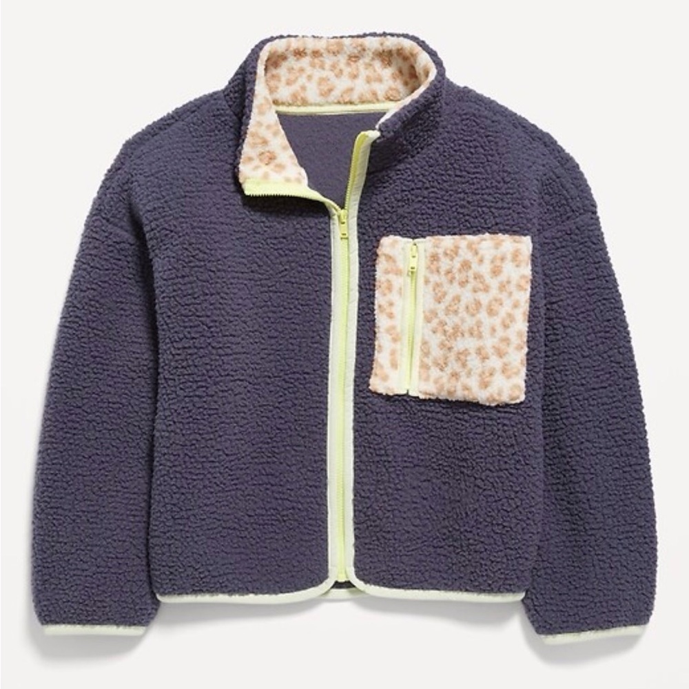 ❄️💙 Old Navy Girls Sherpa Zip-Up Jacket – Size M (8) – Navy Blue! 💙❄️